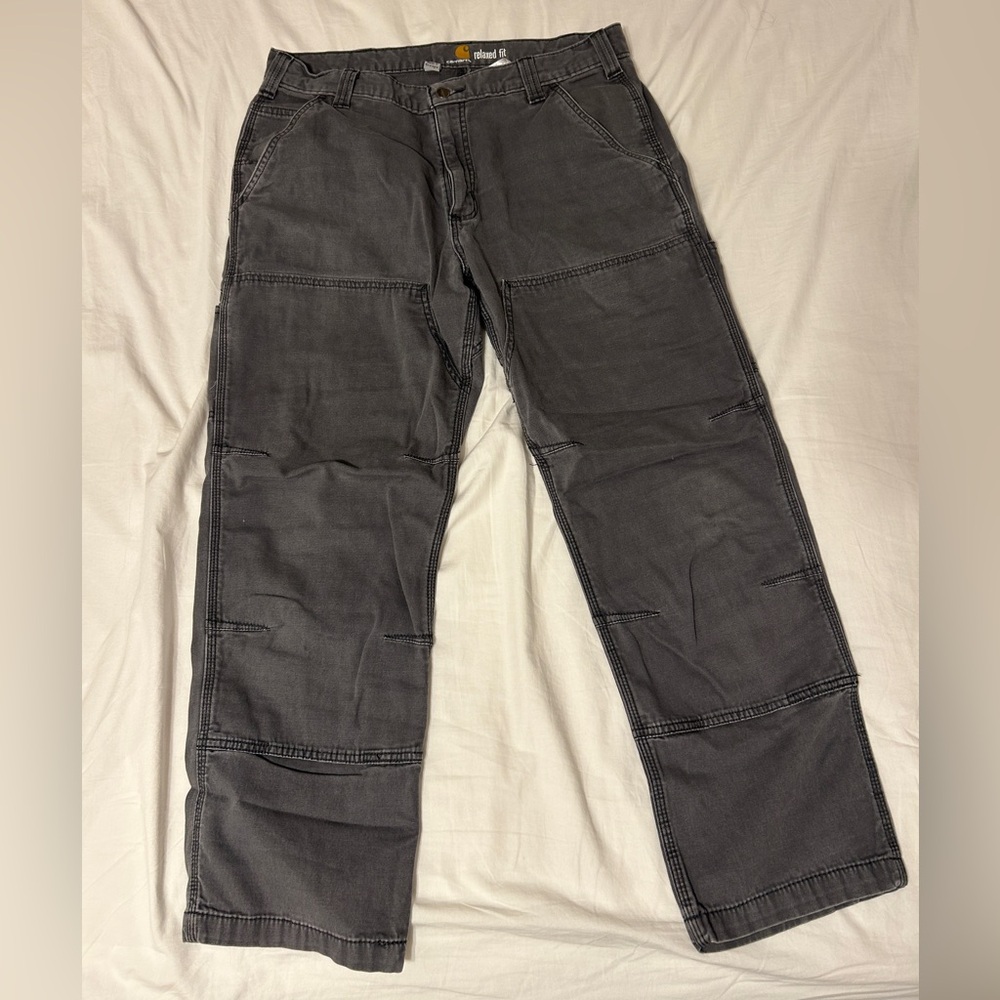 Carhartt Mens 36 x 30 Gray Double Knee Relaxed Fit Work Pants